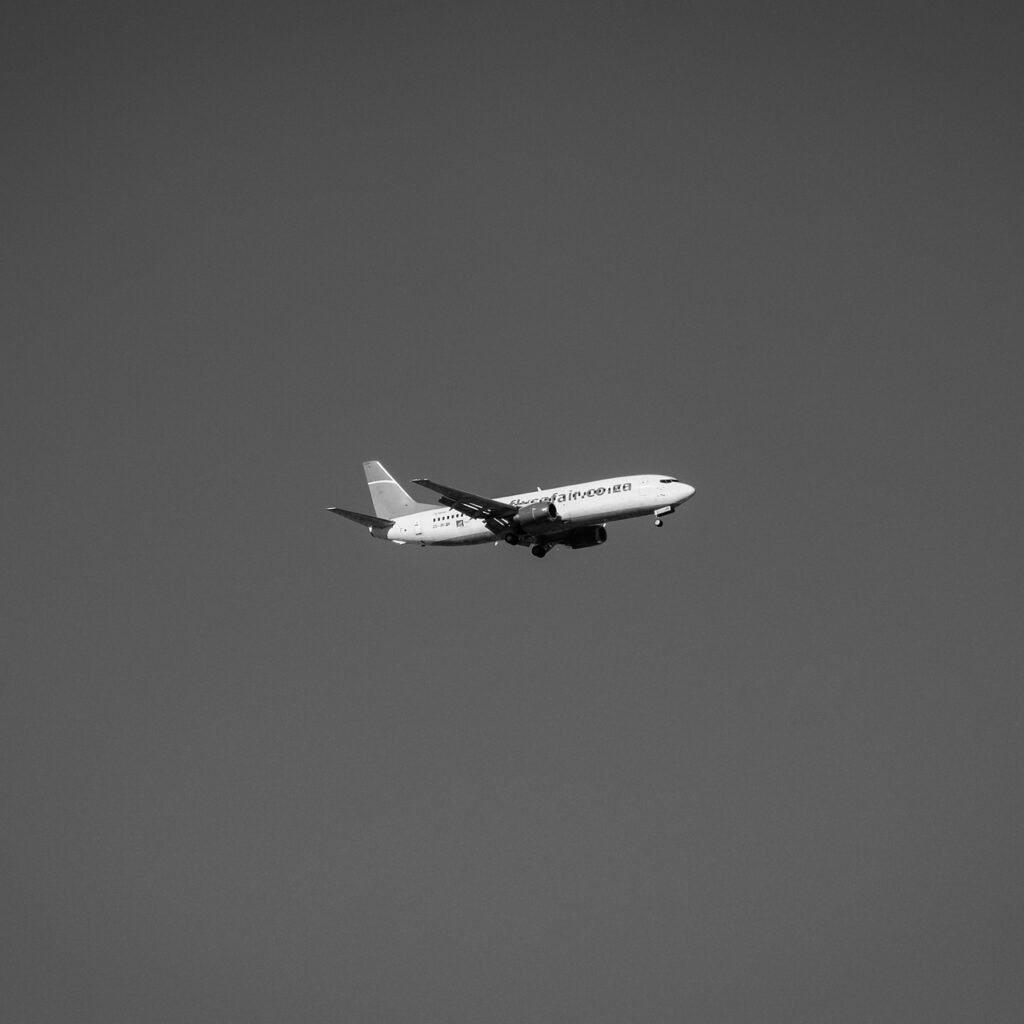 airplane, plane, aircraft, aviation, black and white